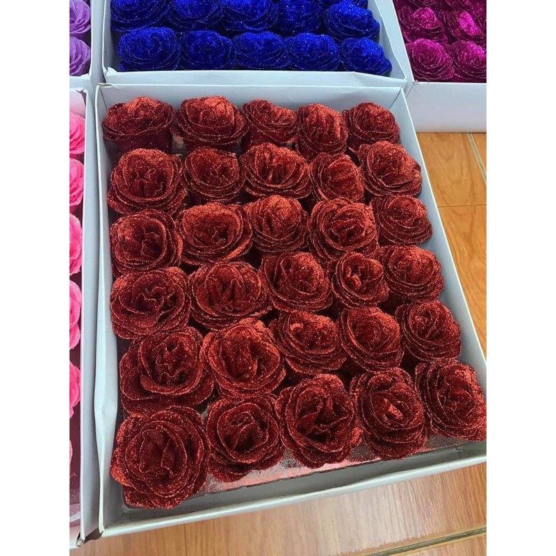 Hộp 30 bông hoa nhũ đỏ to loại 1