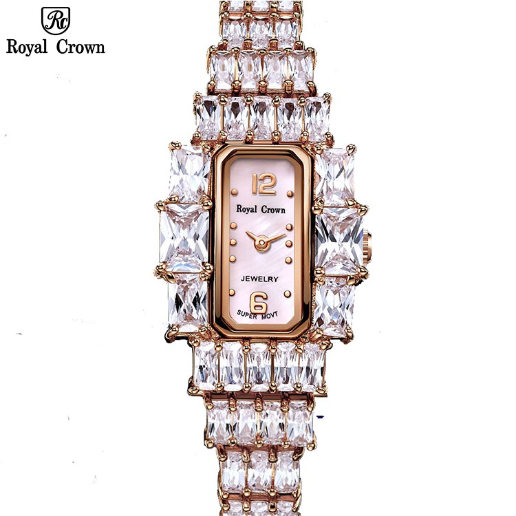 Đồng Hồ Nữ Chính Hãng Royal Crown 3612 Jewelry Dây Kim Loại Đính Đá Chống Nước Chống Xước