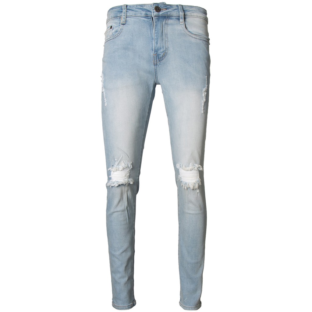 Quần Skinny Jeans Nam-Màu Xanh Nhạt-Rách Ngang Gối-Chất Liệu Cotton Co Giãn-Ống Đứng Dáng-Ống Ôm Chân Chuẩn Skinny | BigBuy360 - bigbuy360.vn