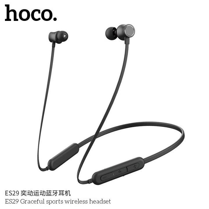 TAI NGHE BLUETOOTH THỂ THAO ES29 CHÍNH HÃNG HOCO NAM CHÂM DÍNH, CHỐNG NƯỚC CHUẨN IPX5 ĐEN