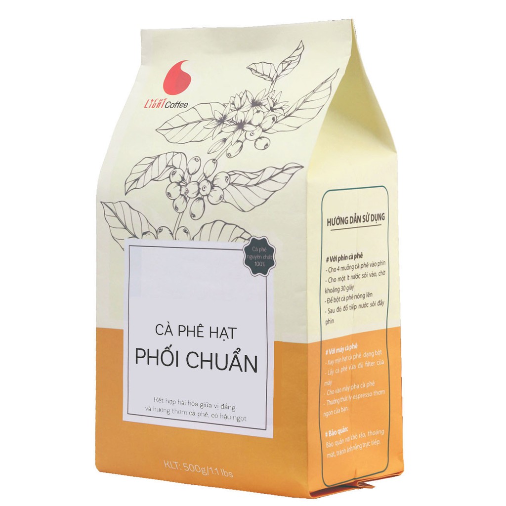 Cà phê hạt nguyên chất 100% - Phối chuẩn 500gr - Light Coffee - Ca fe nội địa giá rẻ