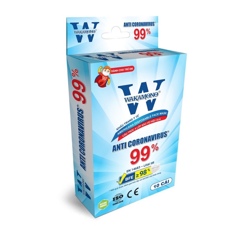 KHẨU TRANG WAKAMONO TRẺ EM (4 LỚP, HỘP 10 CÁI) - AZZIN STORE