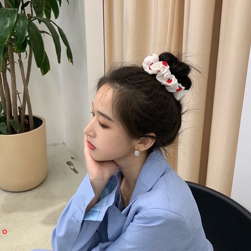 Dây buộc tóc, cột tóc vải scrunchies quả dâu siêu đẹp KIFLI