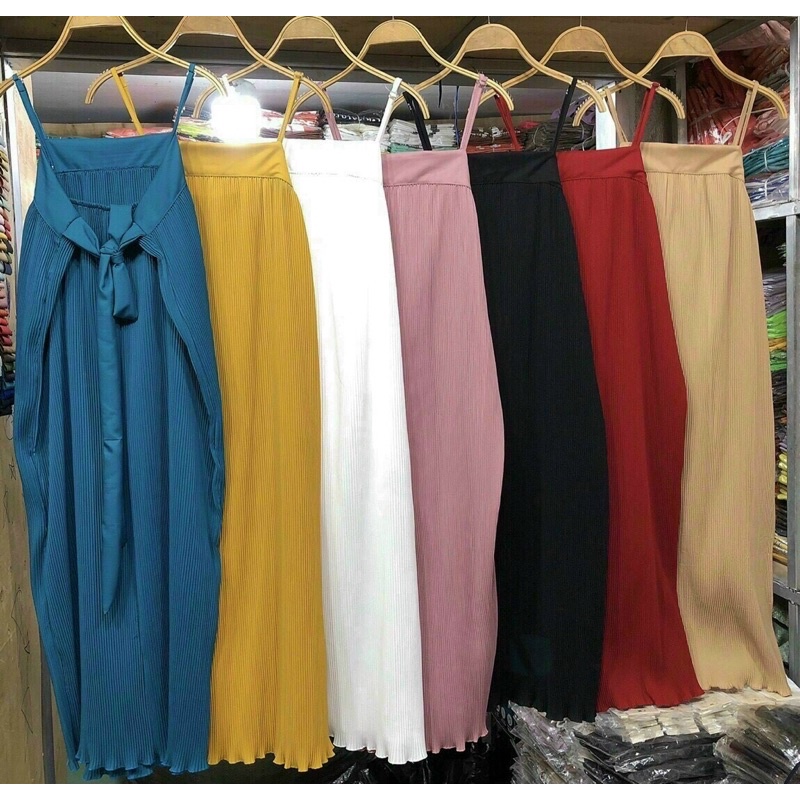 Đầm dập ly 2 dây cột nơ sau lưng dáng suông _hình thật.