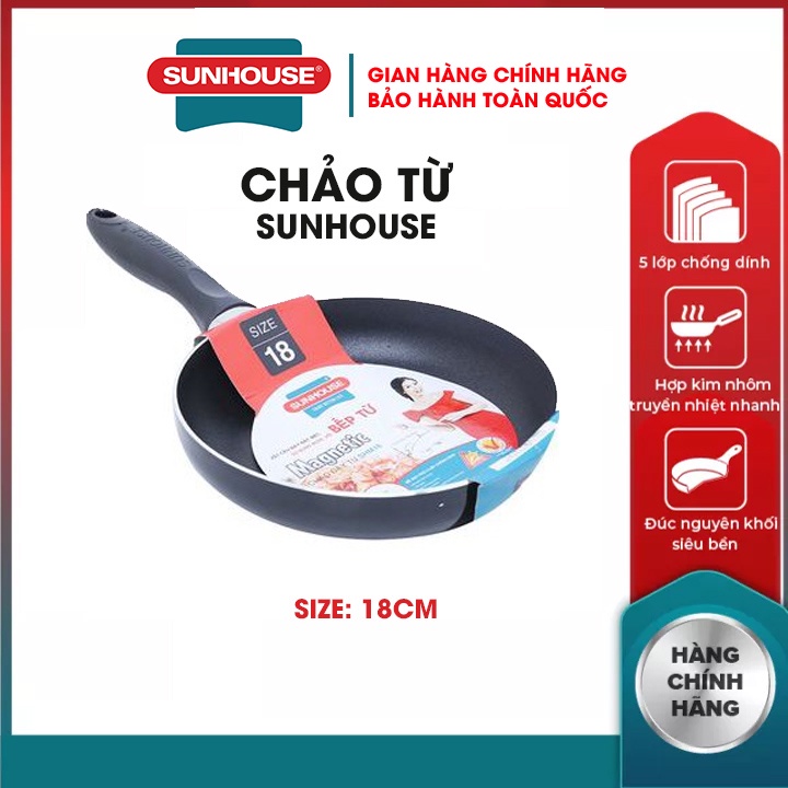 Chảo chống dính bếp từ SUNHOUSE 18 26 30 CM  5 Lớp siêu bền cao cấp hợp kim nhôm tay cầm chịu nhiệt