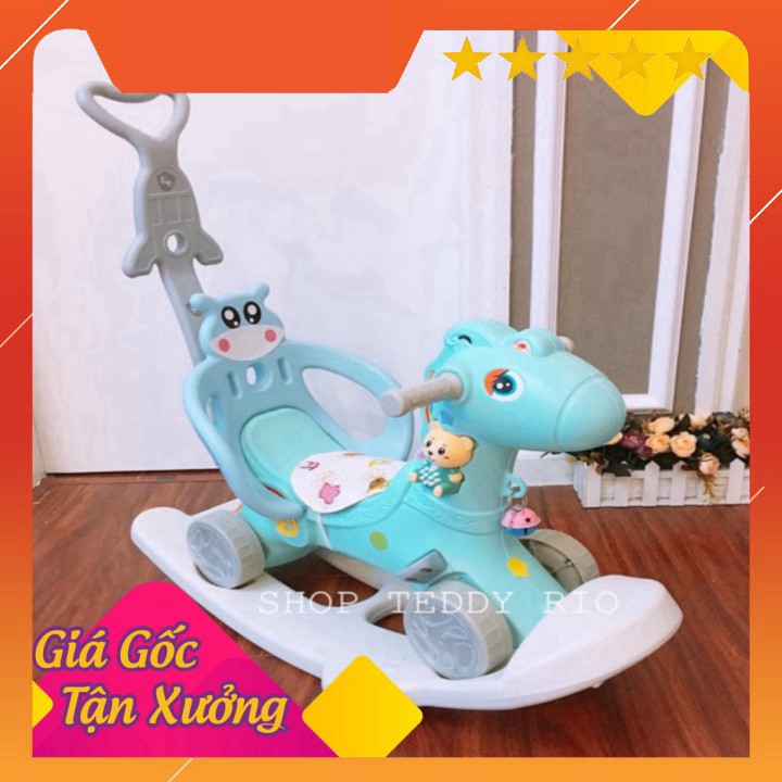 Ngựa Bập Bênh Kiêm Chòi Chân 3 in 1 Có Tay Đẩy, Bánh Xe Phát Sáng, Có Tựa Để Tay Cho Bé - Mẫu Mới Shopee