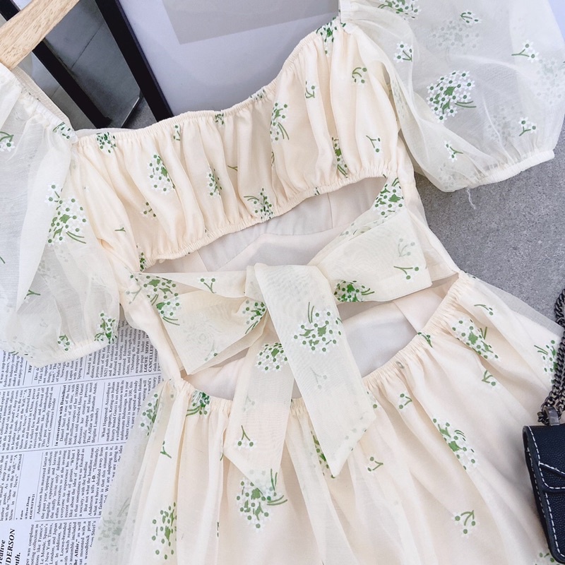 ĐẦM HOA CUTOUT NƠ LƯNG BO EO