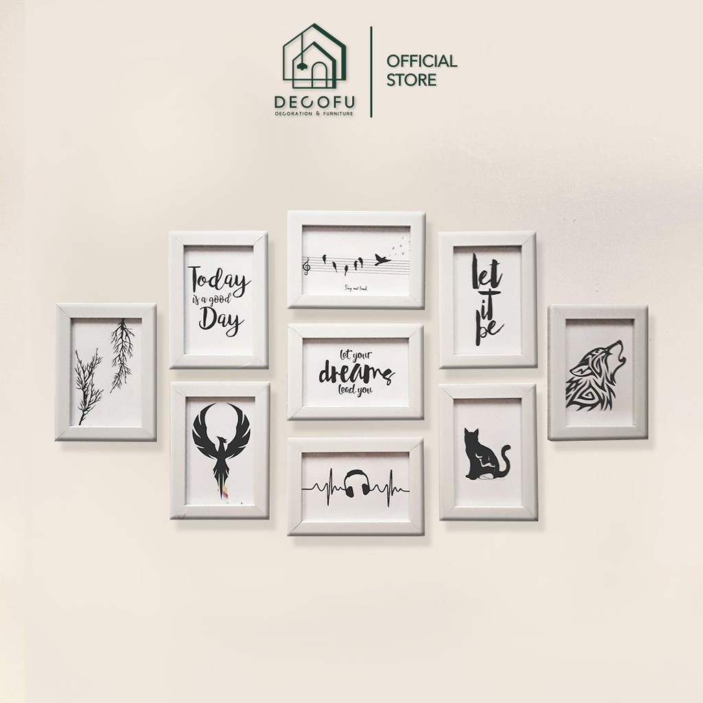 Bộ 9 khung ảnh DECOFU, khung tranh treo tường miễn phí in ảnh - 9A6