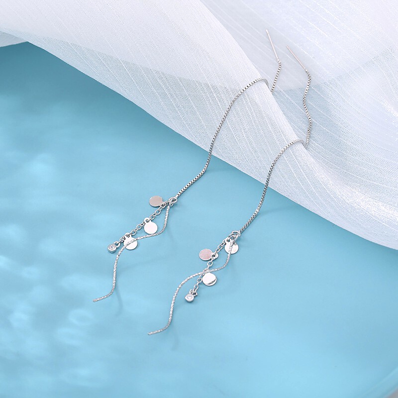 Bông Tai Bạc S925 Pendant Wave Sợi Thả Thanh Lịch | Khuyên Tai Nữ Trang Sức Bạc Thời Trang