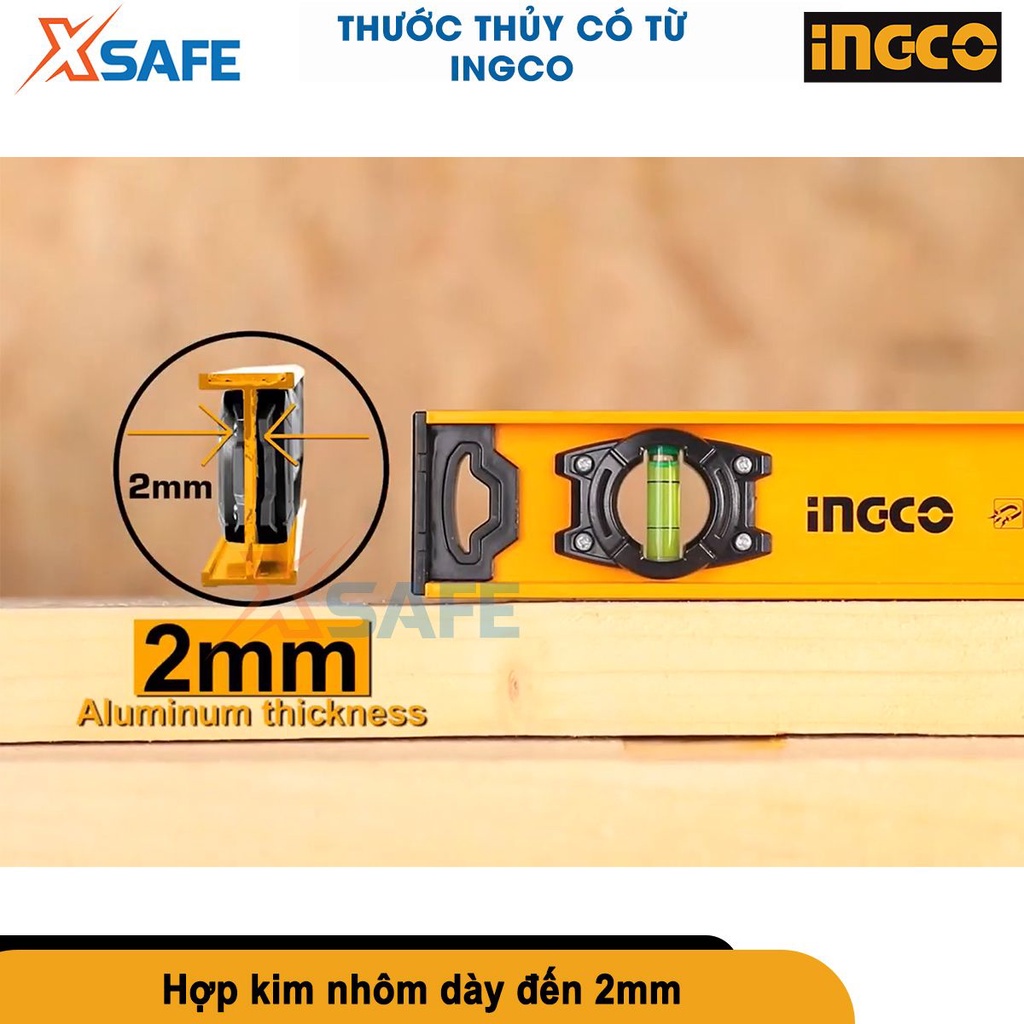 Thước thủy có từ Ingco HSL28080 bằng nhôm dài 80cm, dày 2.0mm, từ tính, đo độ nghiêng, góc nghiêng - chính hãng