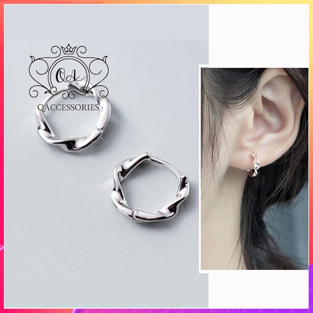 Khuyên tai bạc tròn sóng xoắn bông tai hoop chốt lẫy hình học S925 CIRCLE Silver Earrings SO00 - KÈM ẢNH THẬT