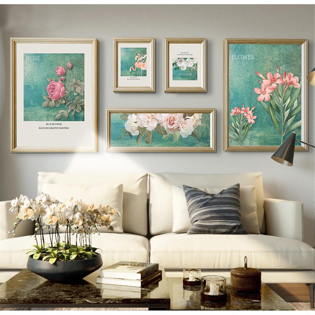 Bộ 5 Tranh In Canvas Treo Tường Vintage, Phong Cách Bắc Âu, Tranh Phòng Khách, Phòng Ngủ, Kèm Khung