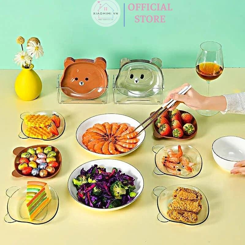 Set 8 đĩa họa tiết gấu kèm khay đựng cute nhựa bài trí thức ăn cho bé và cả gia đình XIAOMIMI D1.113.NA