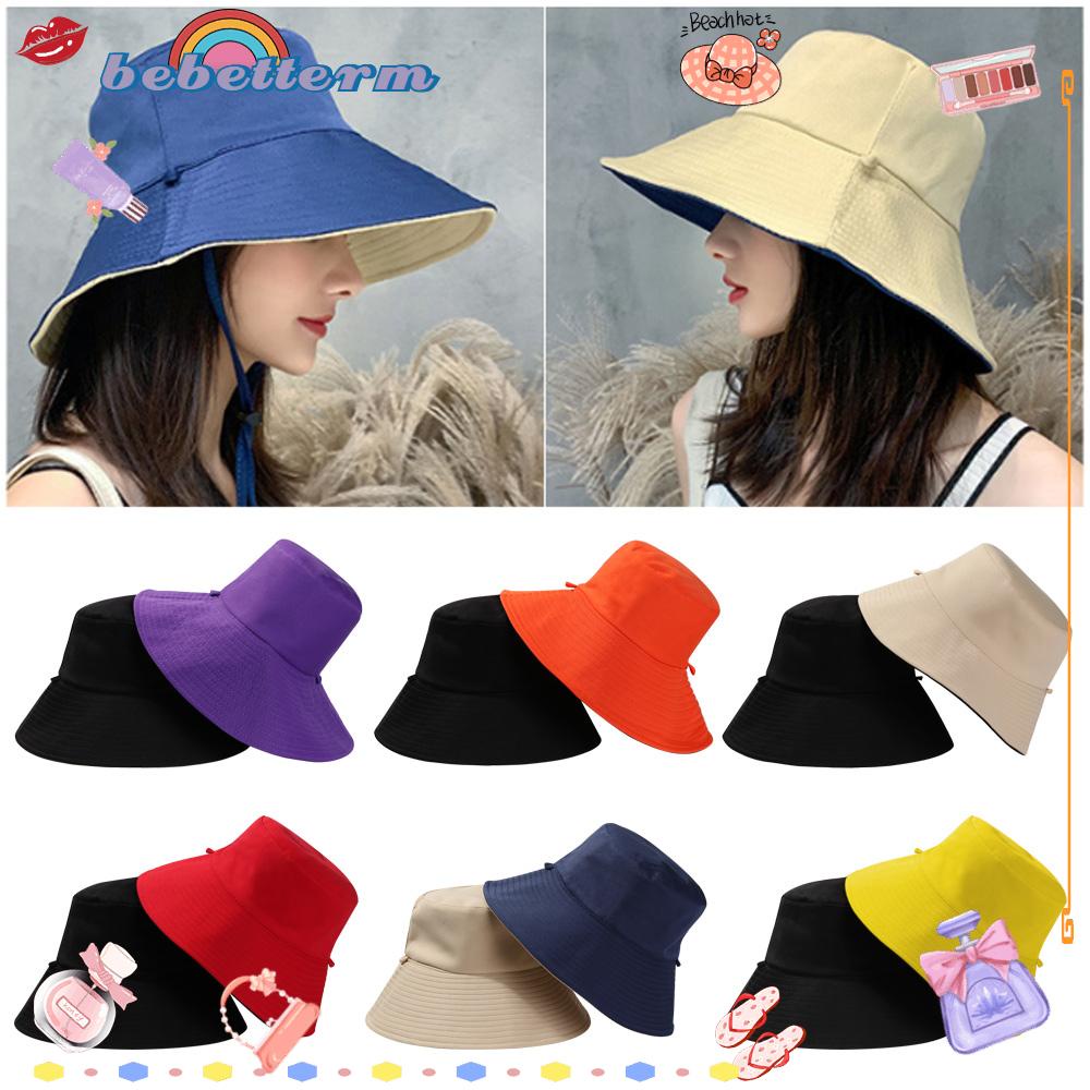 Mũ Tai Bèo Chống Nắng/Tia UV Hai Mặt Có Dây Đeo Vành Rộng Bằng Cotton Có Thể Gấp Gọn Thời Trang Xuân Hè Cho Nam Và Nữ