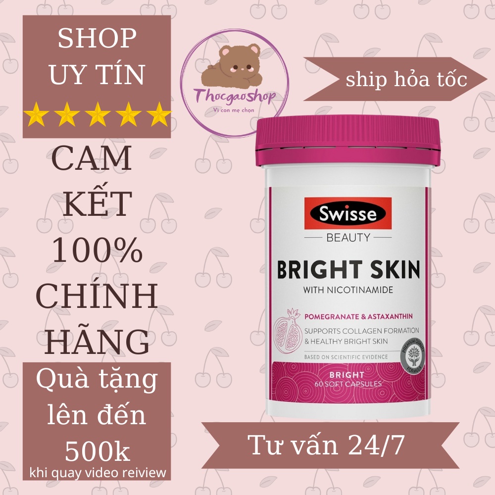 Viên Uống Lựu Swisse Beauty Bright Skin 60v giúp làm trắng da và chống nắng
