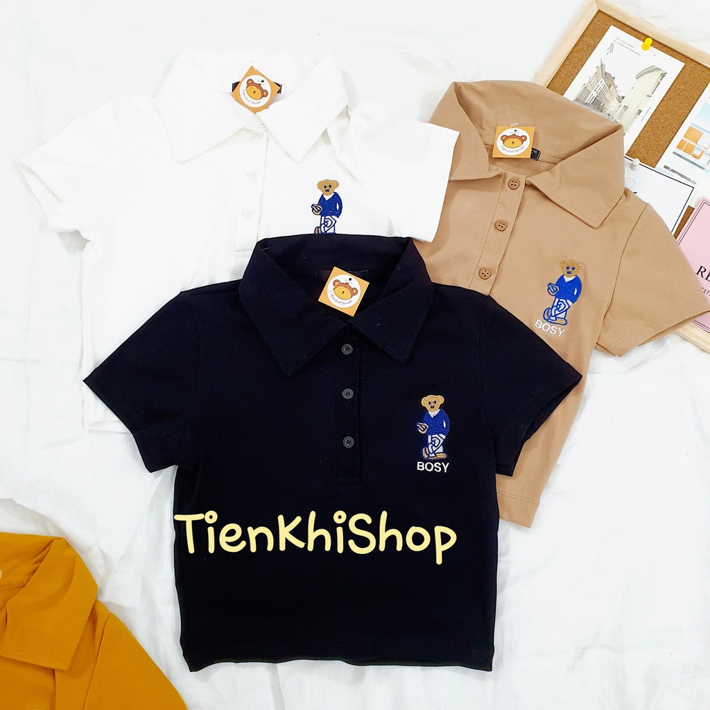 [CÓ SẴN] ÁO CỔ POLO CROPTOP THÊU GẤU