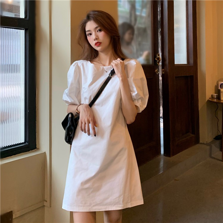 Xiaozhainv Đầm nữ tay lửng màu trắng trơn cho nữ | BigBuy360 - bigbuy360.vn