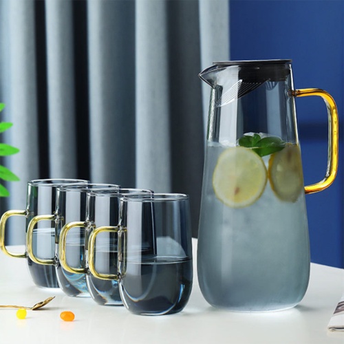 Bình nước thủy tinh chịu nhiệt 1600ml màu xám tro