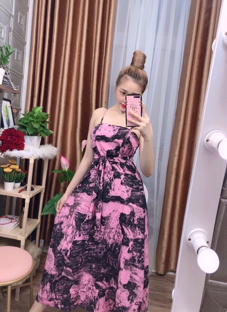 Đầm maxi hai dây họa tiết + Ảnh thật | BigBuy360 - bigbuy360.vn