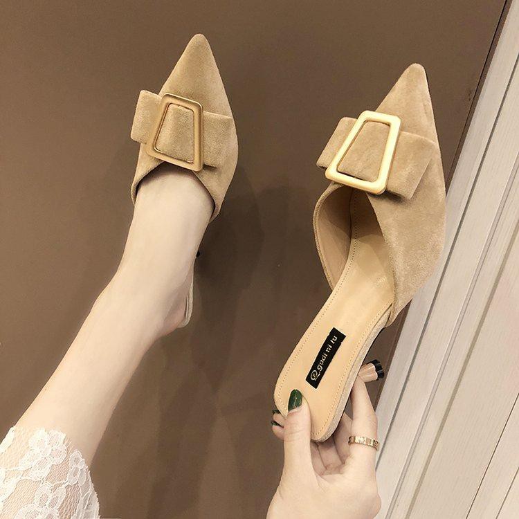 Sục nơ đính khuy họa tiết da báo gót 7,5cm - MS 47
