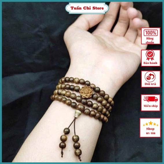 Vòng Tay Trầm Hương ⚡HÀNG ĐẸP⚡Trầm Tốc Hương Tự Nhiên- Chuỗi Tràng Hạt 108 hạt-  Mix Hoa Sen, Tặng Hộp Gấm Sang Trọng