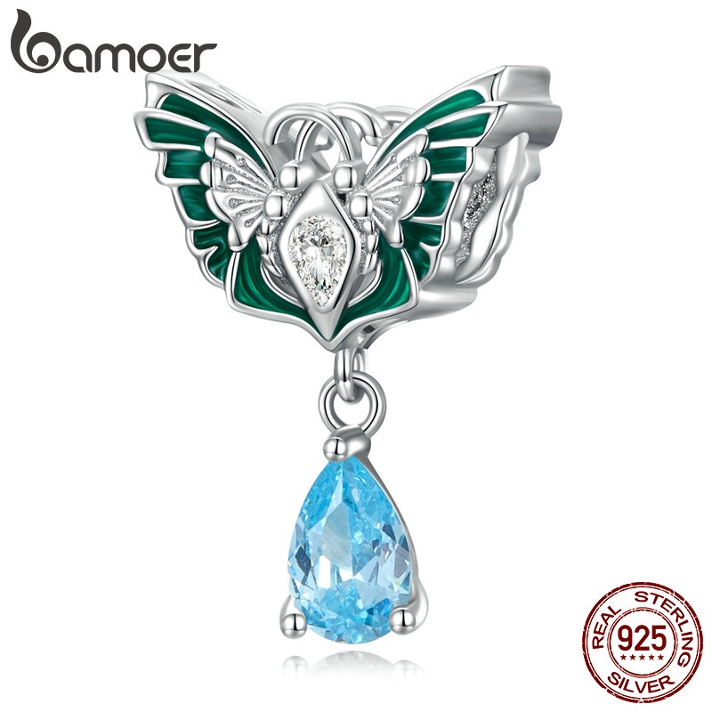 Hạt charm BAMOER bằng bạc 925 hình bươm bướm trang trí đồ trang sức