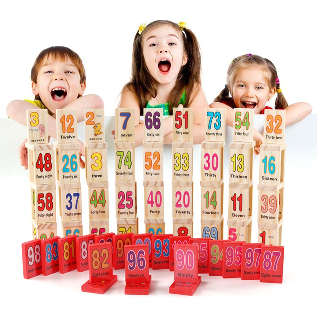 Set 100 quân domino toán học bằng gỗ hỗ trợ cho bé học tập