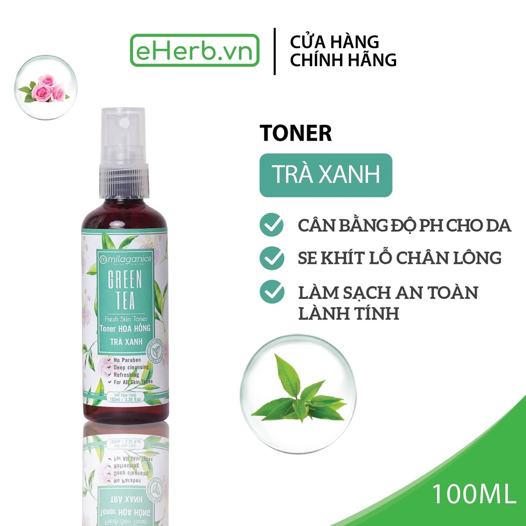 Toner nước hoa hồng trà xanh se khít lỗ chân lông, cân bằng ẩm dành cho da dầu mụn MILAGANICS 100ml (chai)