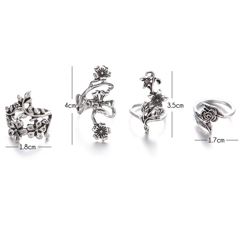 Set 4 Nhẫn Bạc Đeo Khớp Ngón Tay Phong Cách Bohemian Cho Nữ