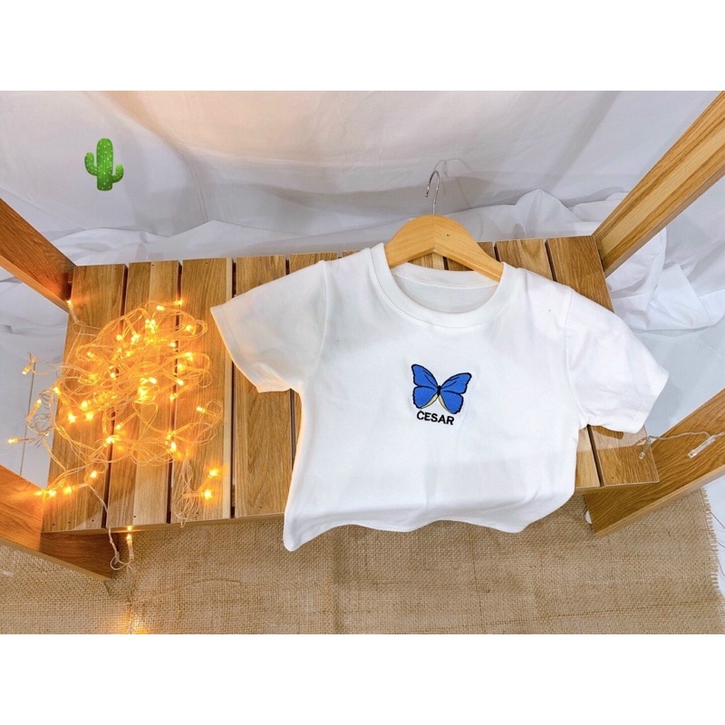 🍀Áo thun croptop thêu bướm cesar xịn xò
