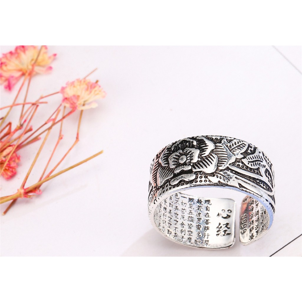 Nhẫn Đeo Tay Kim Loại Khắc Chữ Phong Cách Retro