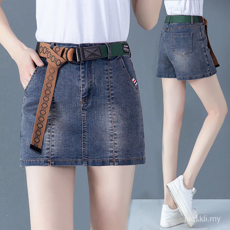 Quần Short Giả Váy Lưng Cao Giả Váy Chất Liệu Denim Phong Cách Hàn Quốc Thời Trang Mùa Hè Cho Nữ 2021