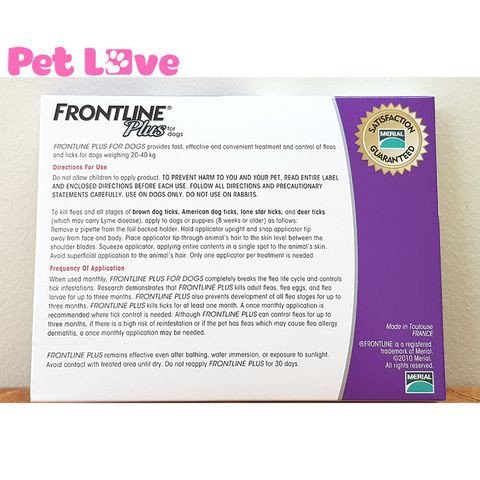 1 hộp Frontline Plus (3 tuýp) nhỏ gáy trị ve, rận, bọ chét (chó từ 20- 40kg)