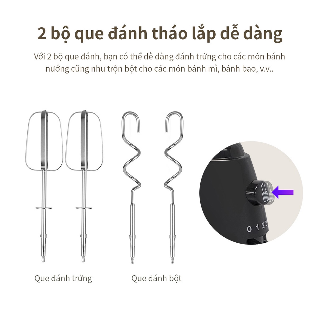 Máy đánh trứng Lock&amp;Lock EJM501 300W - Hàng chính hãng, 5 tốc độ tùy chỉnh, 2 bộ que đánh linh hoạt - JoyMall