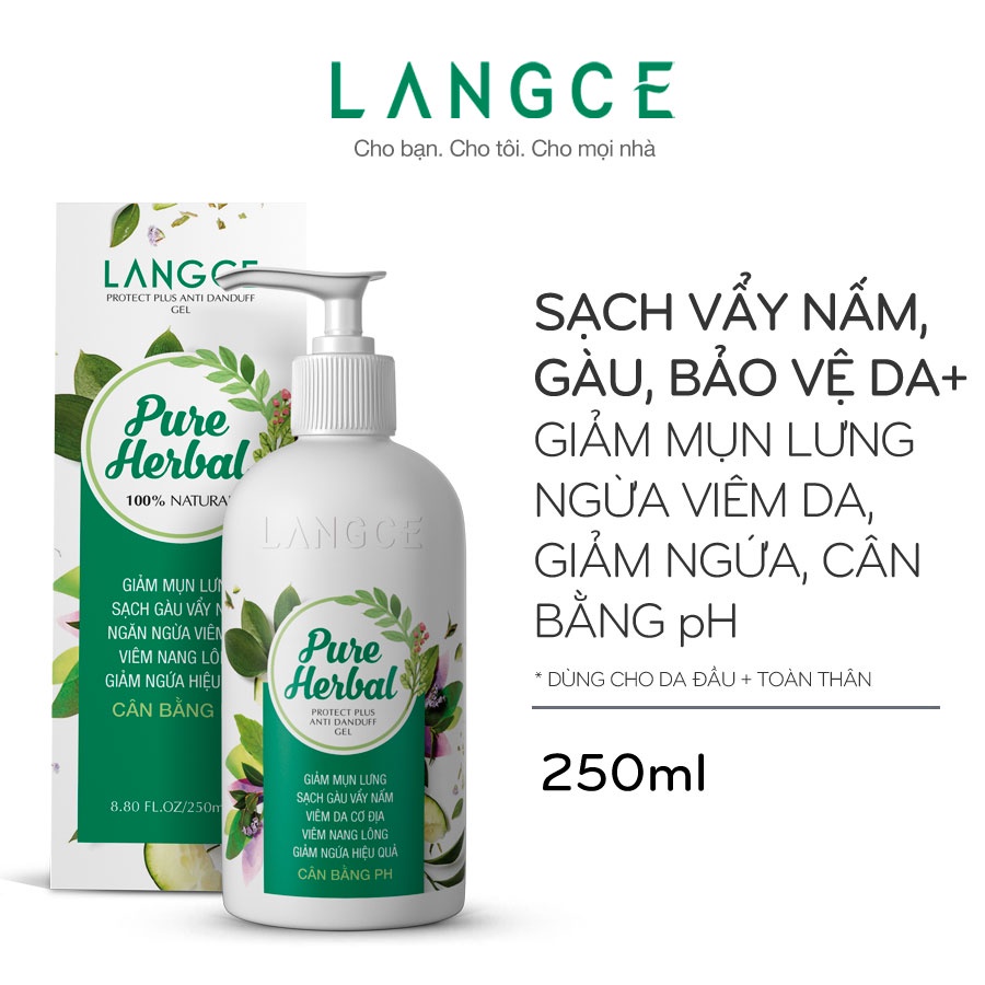 Tắm Gội Dược Liệu Sạch Vẩy Nấm, Gàu, Bảo Vệ+ Da Ngừa Mụn Lưng 250ml cho Nam TẶNG Gel Vệ Sinh Vùng Kín Nam 100ml LANGCE