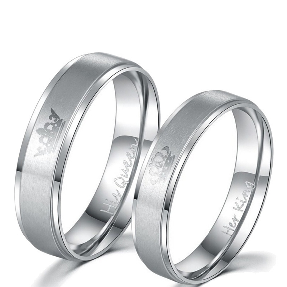 Nhẫn thép titan thiết kế chữ His Queen Her King cho cặp đôi