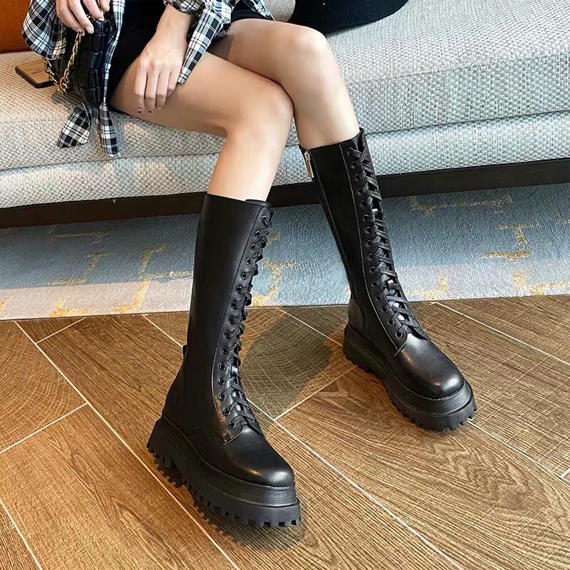 Boots da cao cổ buộc dây đế cao 6cm thời trang ulzzang (ảnh thật)