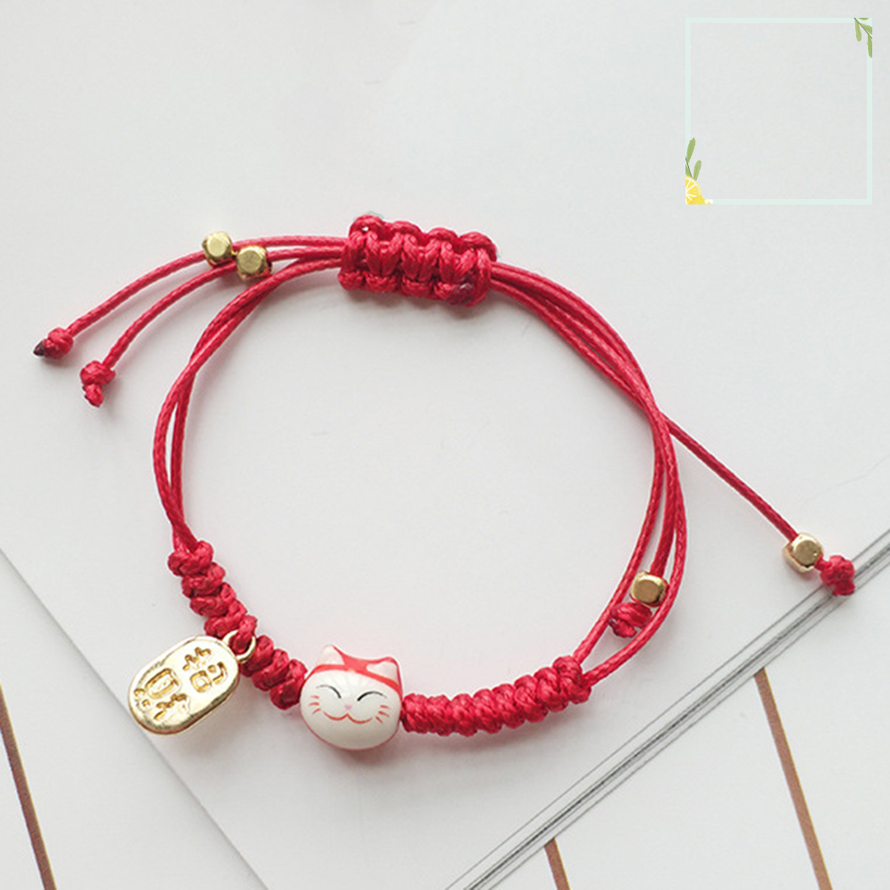 austinstore Men Women Lucky Cat Charm Slide Knot Braided Rope Bracelet Bangle Jewelry Gift