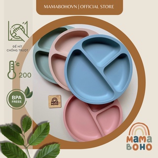 Khay ăn dặm 3 ngăn đế hít silicone dành cho bé, chống trơn trượt, bám dính