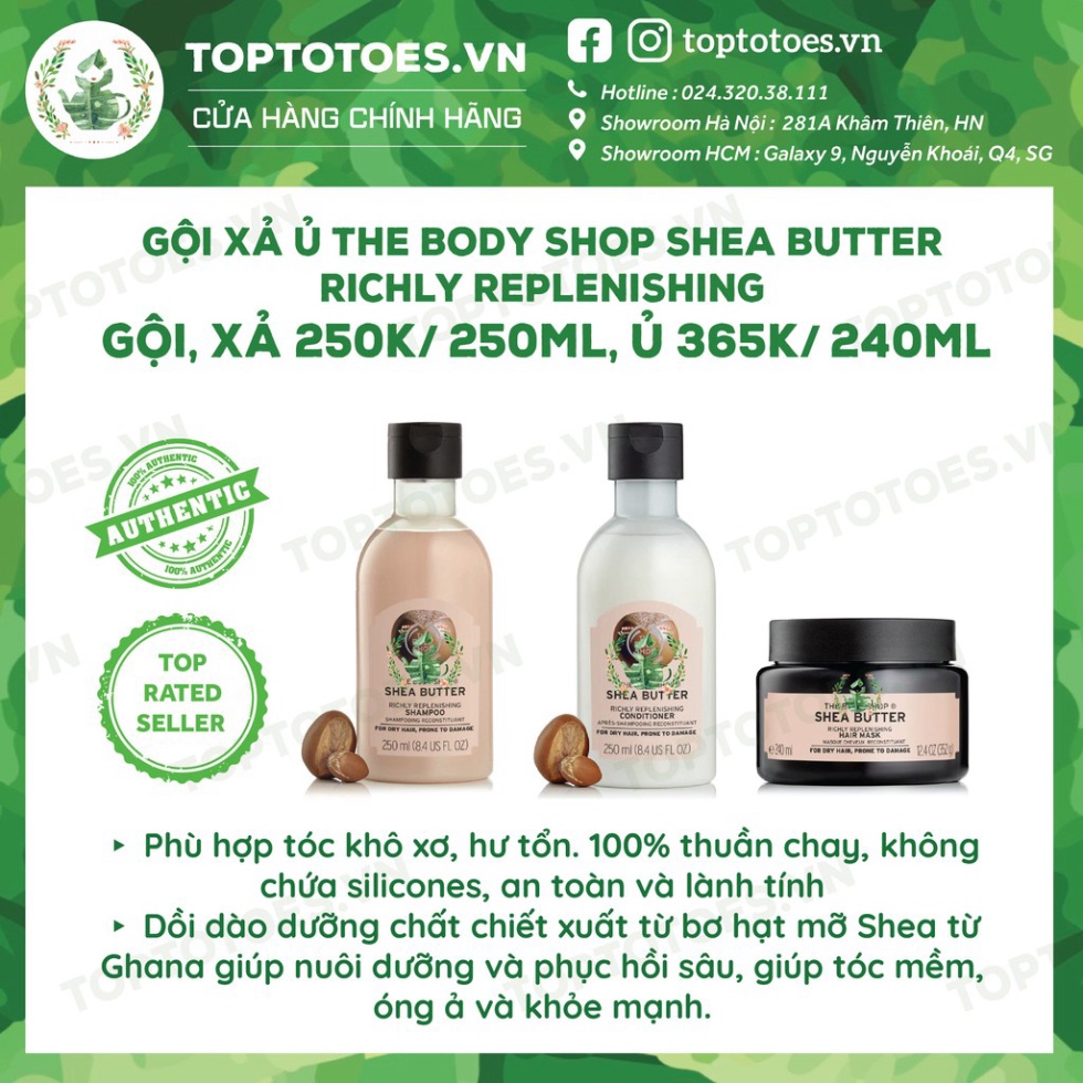 SALE SALE Gội xả ủ The Body Shop Strawberry/ Shea Butter/ Green Tea cho tóc mềm thơm, chắc khỏe SALE SALE