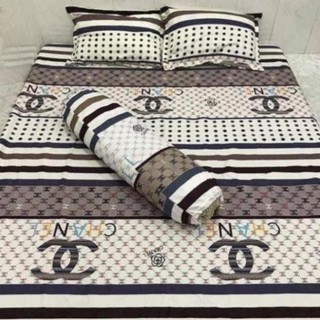 Bộ Chăn Ga Gối Combo 5 Món - Chanle Kẻ 1m6 x 2m ( 1 Drap + 2 Vỏ Gối Nằm + 1 Chăn Hè + 1 Vỏ Gối Ôm )