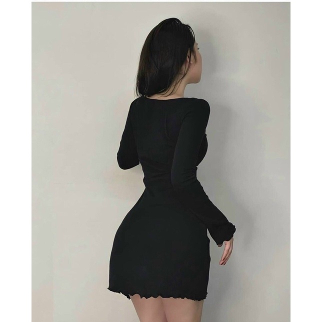 Đầm nữ body sexy tay dài váy đen tay xoè dễ thương chất thun gân co giãn | BigBuy360 - bigbuy360.vn