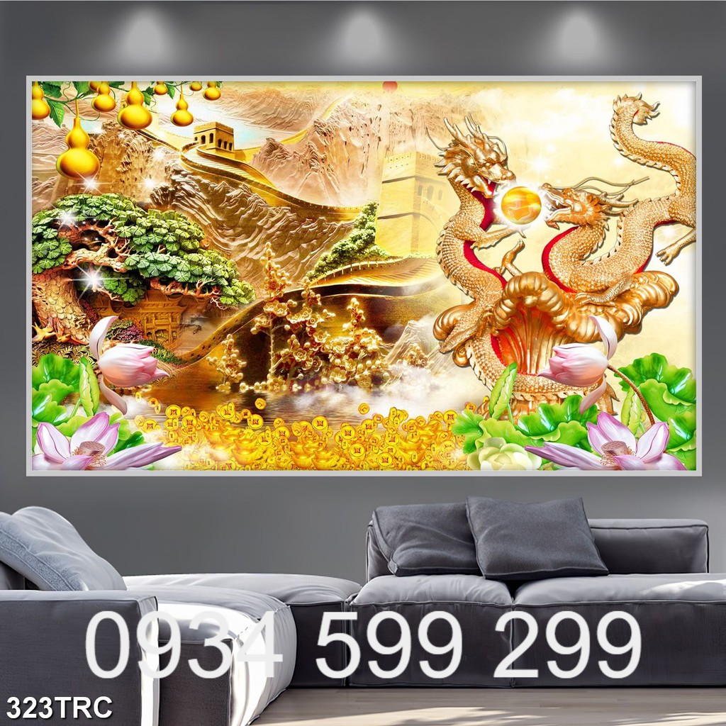 Tranh dán tường 3D gạch tranh con rồng HHJT68