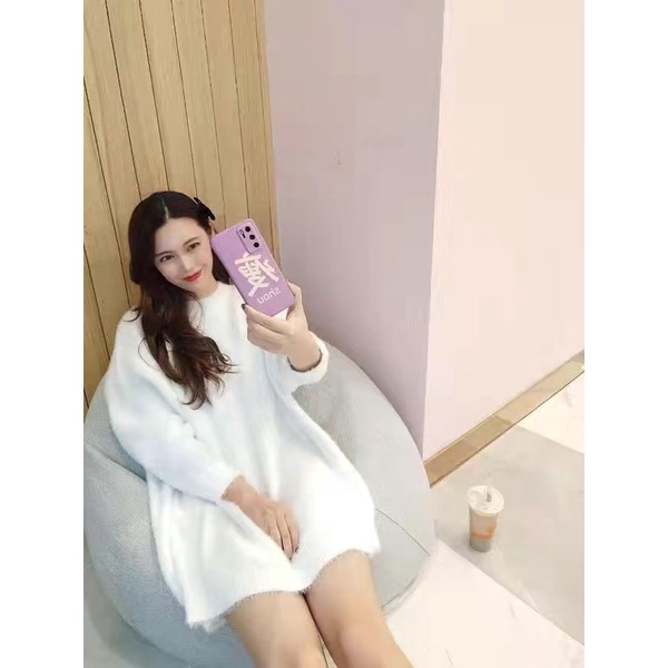 Áo len lông trắng dáng rộng oversize ulzzang cực xinh
