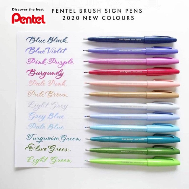 [Mã LIFEXANH03 giảm 10% đơn 500K] Bút viết thư pháp Calligraphy Pentel Brush Sign Pen - 12 màu pastel - Giao hỏa tốc