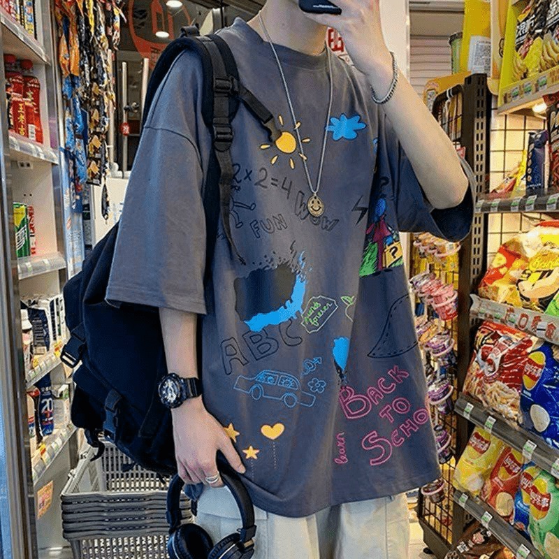 Áo Thun Nam Cổ tròn Tay Lỡ Form Rộng Chất Cotton Mịn Mát Hình In Sịn Sò Mặc Đẹp Thời Trang NEW UNISEX