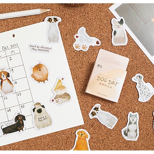 Hộp 46 tấm sticker, hình dán những chú chó đáng yêu