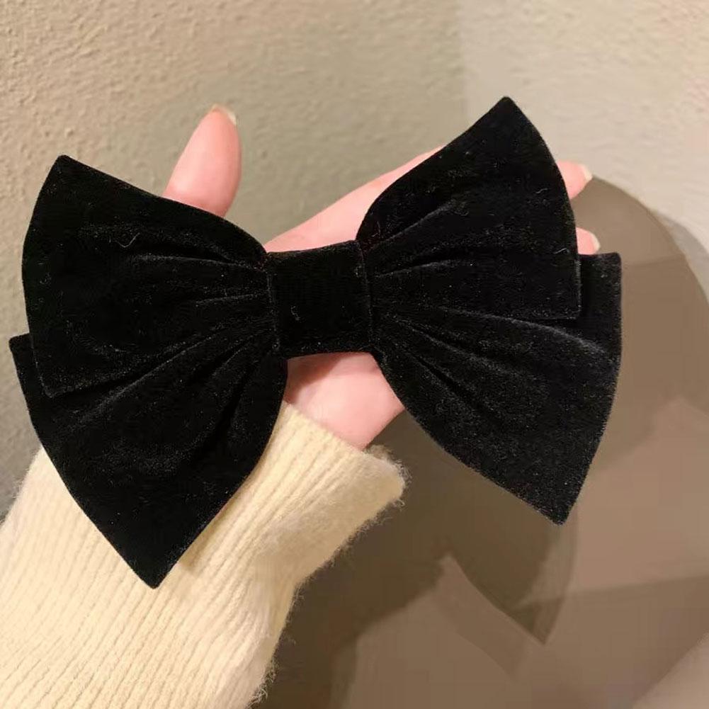 Kẹp Tóc Nơ Bằng Nhung Màu Đen Phong Cách Retro Dễ Thương Dành Cho Nữ