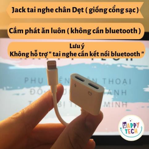 [ Freeship ] - Cáp chuyển tai nghe iPhone 2 cổng, Jack chuyển đổi vừa dùng sạc và tai nghe cùng lúc - Happytech