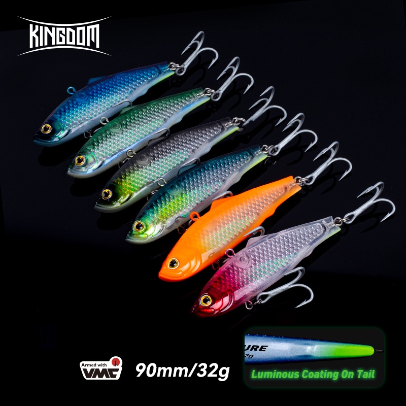 Mồi câu cá giả Kingdom kim loại cứng thiết kế 3D có móc mắt xoay 90mm 32g